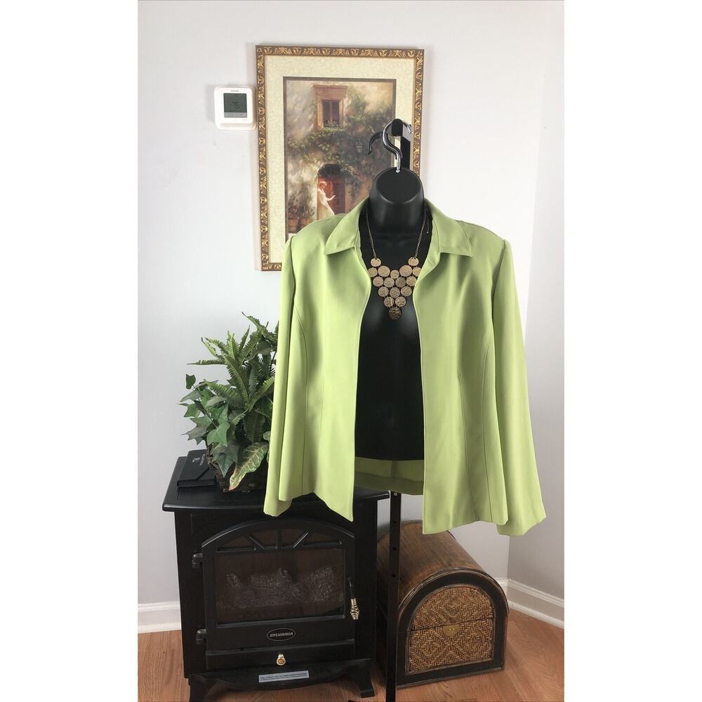 Dana Kay Women's Jacket Size 14 Green Long Sleeve Open Front Collared